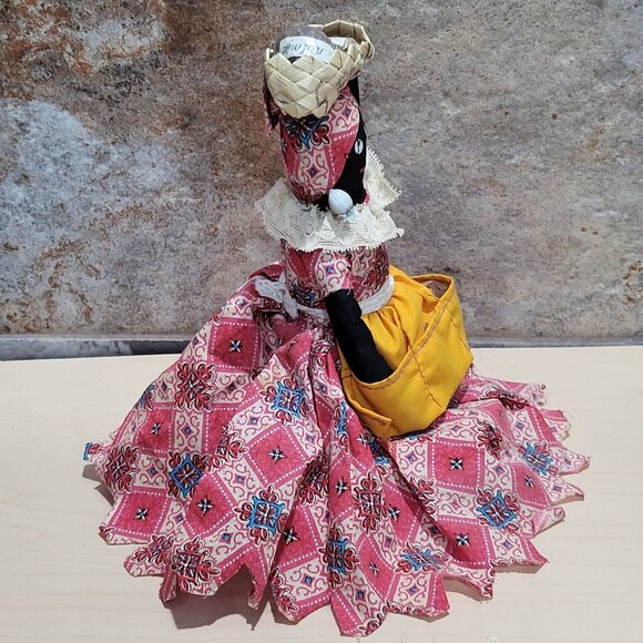 Vintage Grenada Cloth Doll Traditional Dress Spice Head Basket Spice - Picture 5 of 11